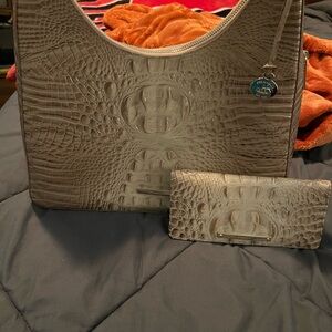 Brahmin Beige Embossed Leather Shoulder Bag and Wallet